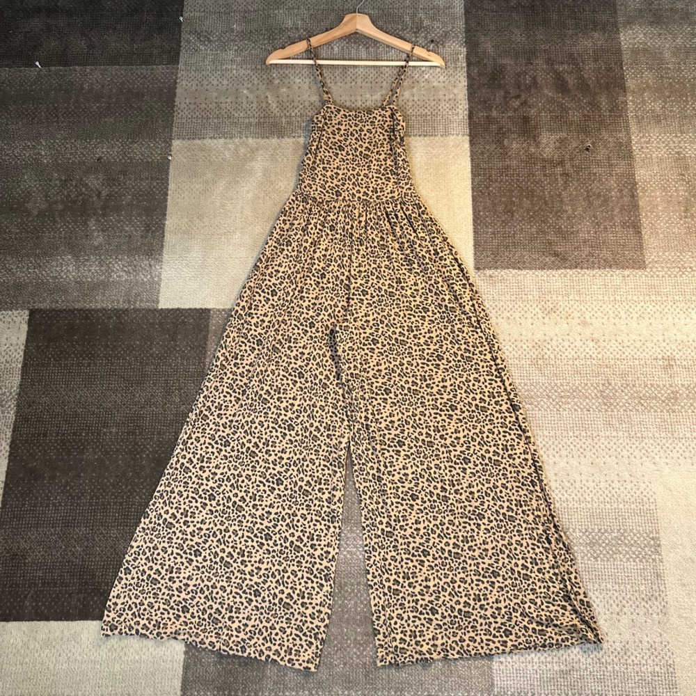 American Eagle Leopard Print Wide Leg‎ Jumpsuit Womens XS Brown Black Viscose
